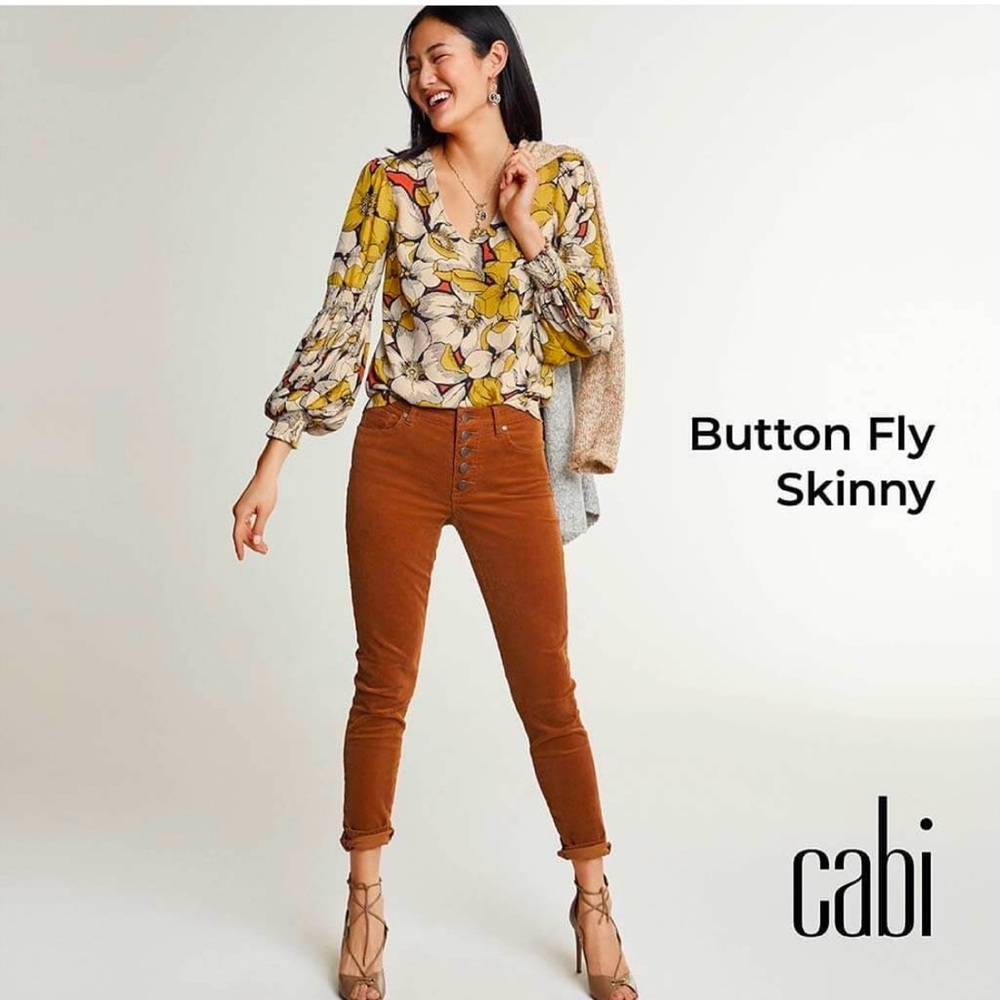 Cabi Button Fly Skinny 3927 Caramel Sz 2